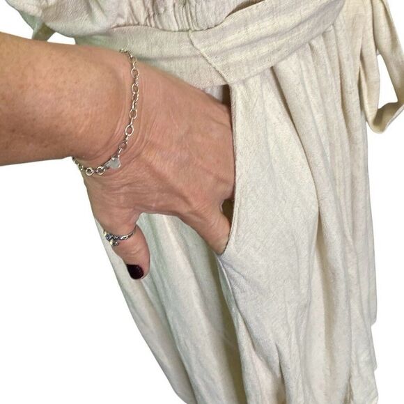 Torrid Linen Blend Peasant Dress Size 2X Natural Tan Farmcore Minimalist Pockets - Picture 6 of 10